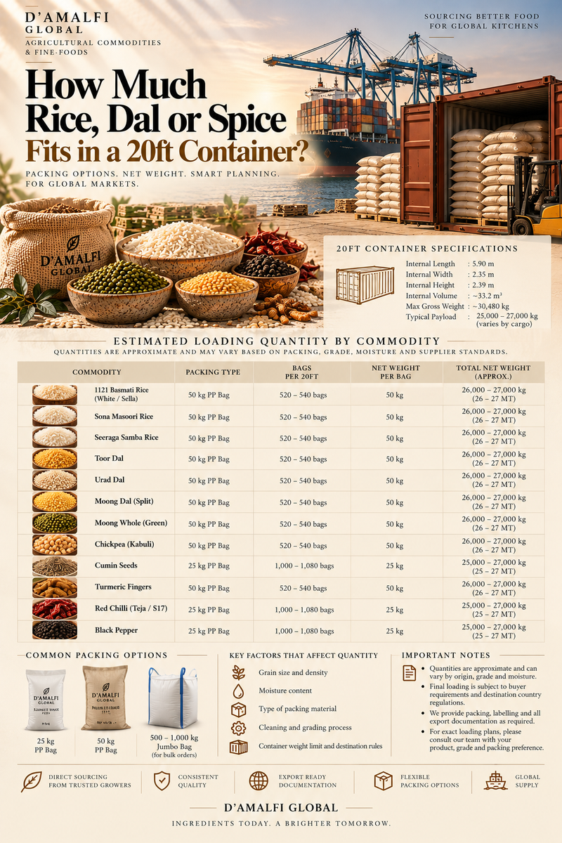 How Much Rice, Dal or Spice Fits in a 20ft Container?