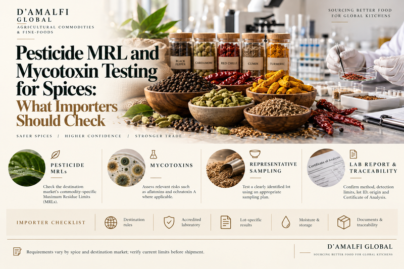 Pesticide MRL and Mycotoxin Testing for Spices: What Importers Should Check