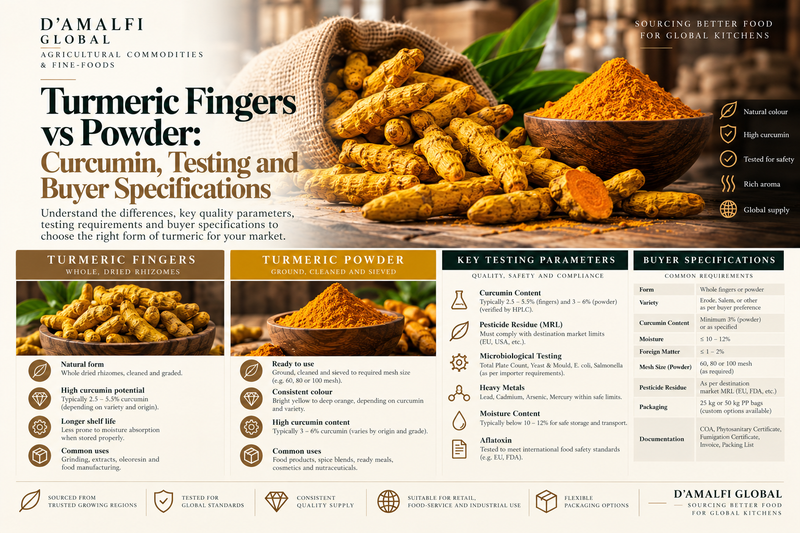 Turmeric Fingers vs Powder: Curcumin, Testing and Buyer Specifications
